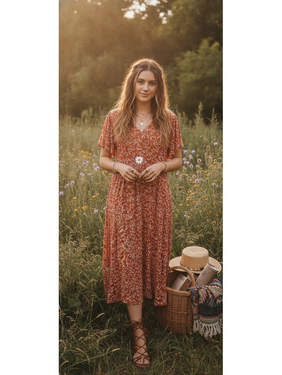 Bloomchic Dresses & Skirts - Bloomchic Rust Floral Midi Dress Size US 14-16